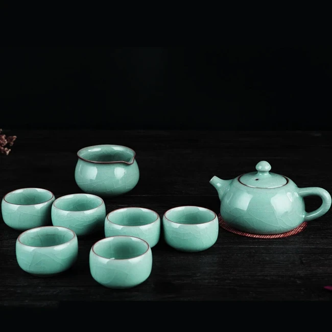 茶具套装推荐·OUJIANG瓯江龙泉青瓷哥窑·西施壶8头茶具套装零铅零镉梅子青