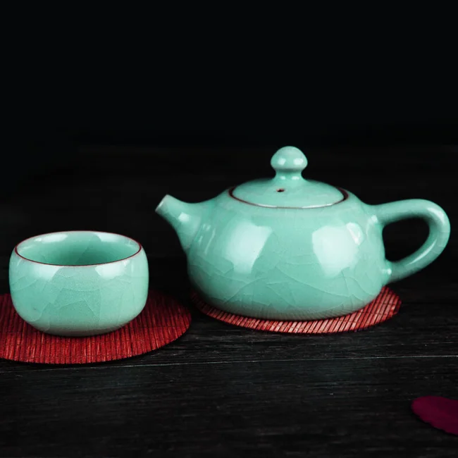 茶具套装推荐·OUJIANG瓯江龙泉青瓷哥窑·西施壶8头茶具套装零铅零镉梅子青