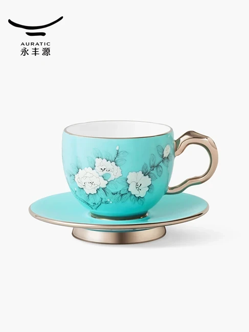 中国直邮，时效5-7天】Auratic 国瓷永丰源夫人瓷-手绘蓝2头茶咖杯碟