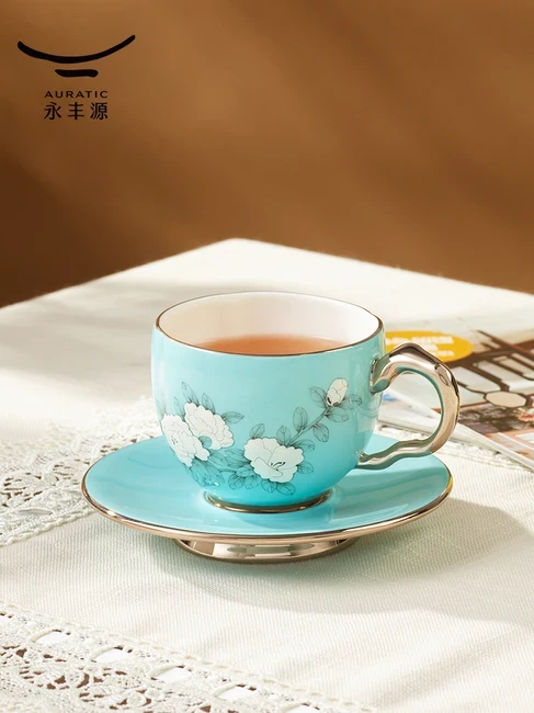 中国直邮，时效5-7天】Auratic 国瓷永丰源夫人瓷-手绘蓝2头茶咖杯碟