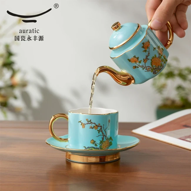 茶具推荐| 中国直邮，时效10-15天】Auratic 国瓷永丰源西湖蓝4头茶具