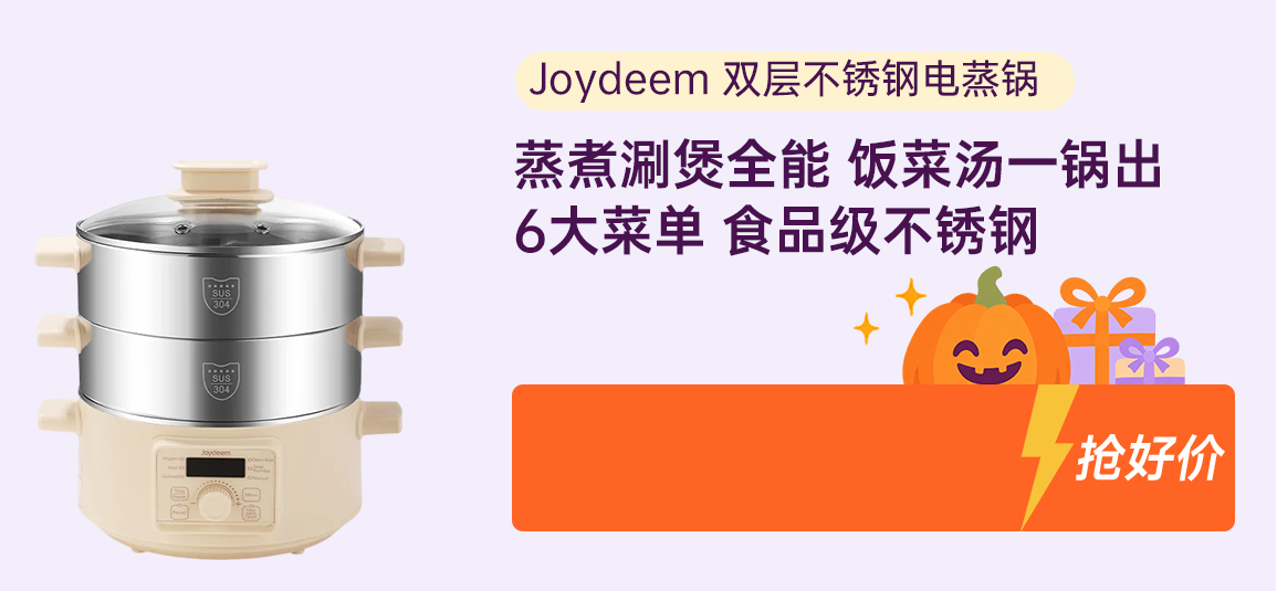 Joydeem 双层不锈钢电蒸锅DZG-A100 分体式多用途锅 预约定时保温带防干烧 25.5CM 