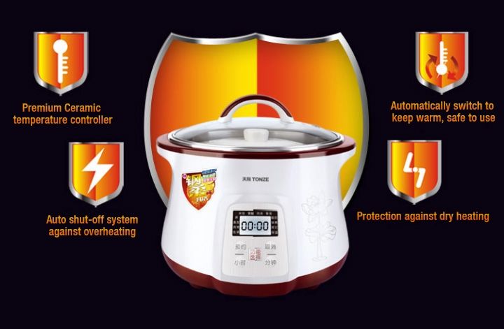 TONZE SMART ELECTRIC STEW POT DGD-18EG 1.8L WITH 4 CERAMIC INNER POTS
